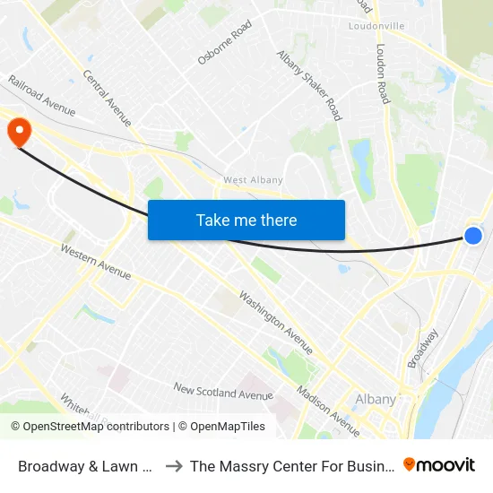 Broadway & Lawn Ave to The Massry Center For Business map