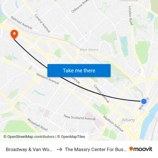 Broadway & Van Woert St to The Massry Center For Business map