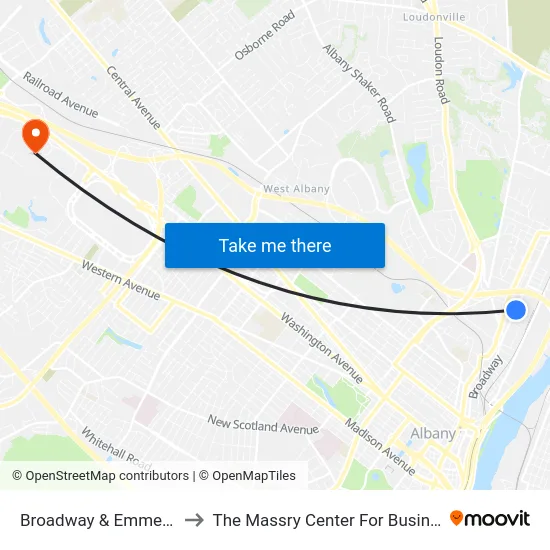 Broadway & Emmet St to The Massry Center For Business map