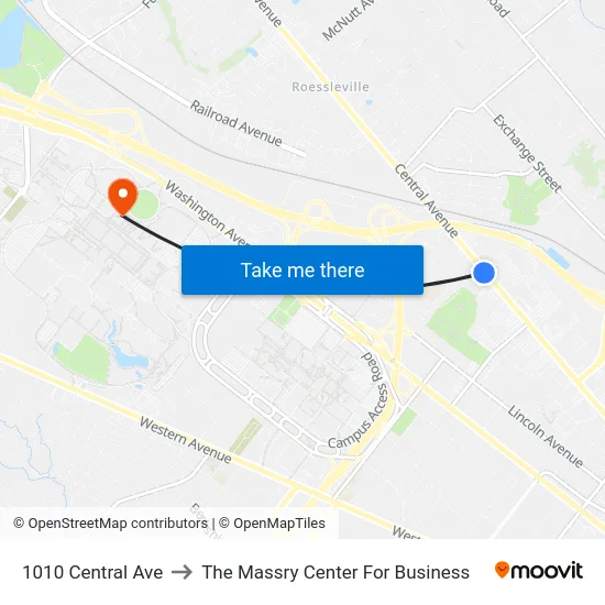 1010 Central Ave to The Massry Center For Business map