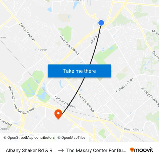 Albany Shaker Rd & Rt.155 to The Massry Center For Business map