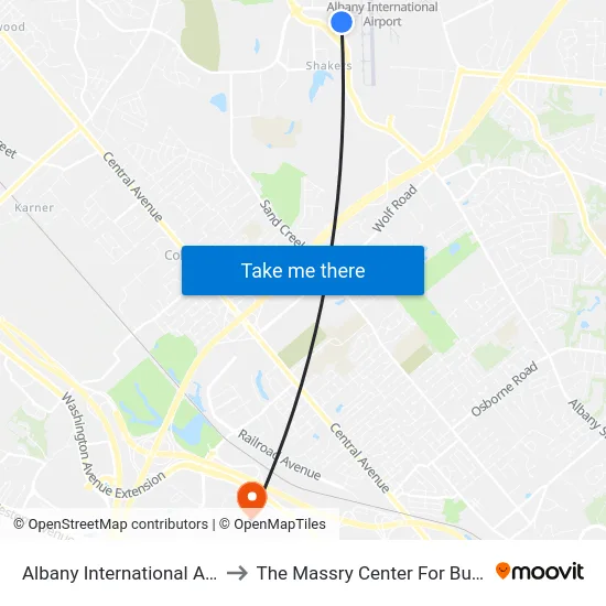 Albany International Airport to The Massry Center For Business map