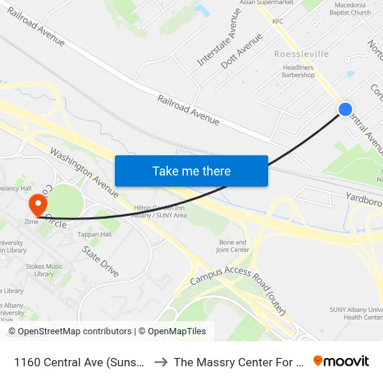 1160 Central Ave (Sunset Lanes) to The Massry Center For Business map