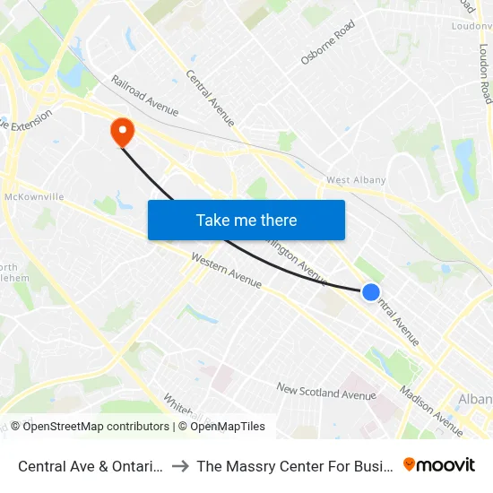 Central Ave & Ontario St to The Massry Center For Business map
