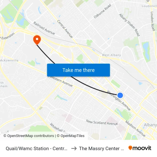 Quail/Wamc Station - Central Ave & Quail St to The Massry Center For Business map