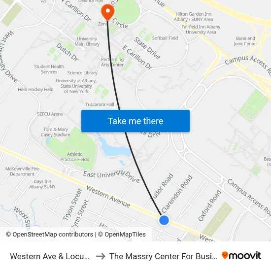 Western Ave & Locust St to The Massry Center For Business map