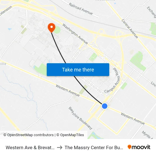 Western Ave & Brevator St to The Massry Center For Business map