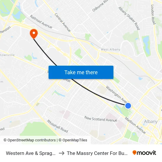 Western Ave & Sprague Pl to The Massry Center For Business map