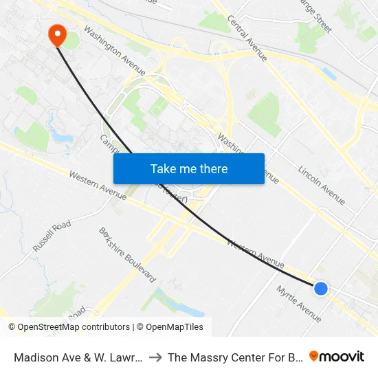 Madison Ave & W. Lawrence St to The Massry Center For Business map