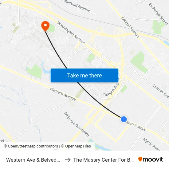 Western Ave & Belvedere  Ave to The Massry Center For Business map