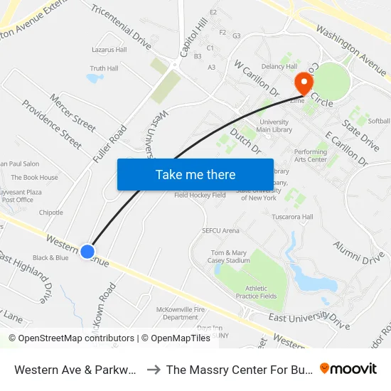 Western Ave & Parkwood St to The Massry Center For Business map