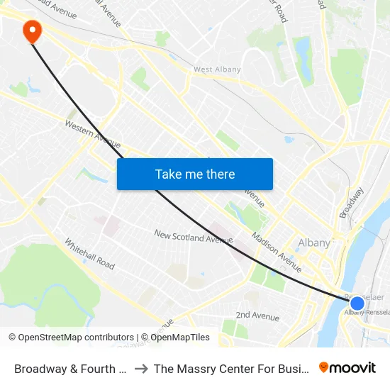 Broadway & Fourth Ave to The Massry Center For Business map