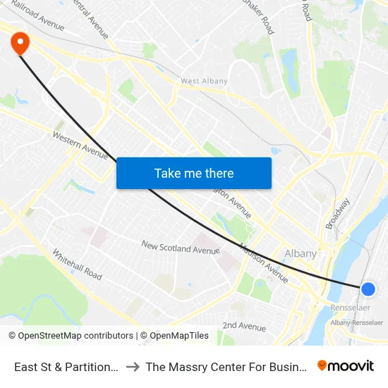 East St & Partition St to The Massry Center For Business map