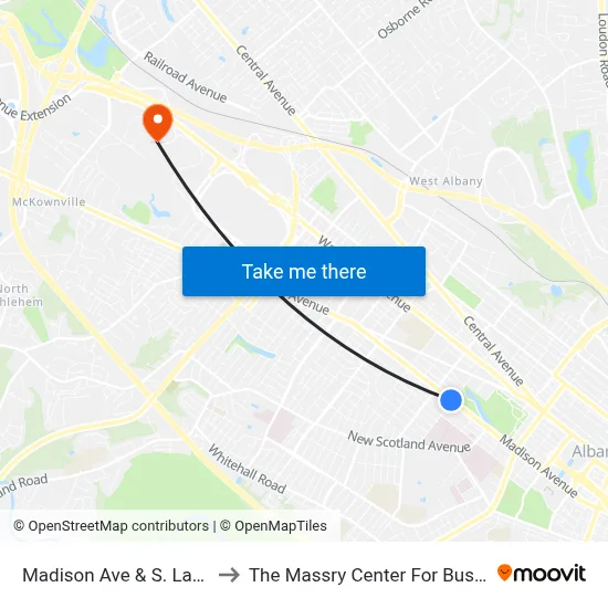 Madison Ave & S. Lake St to The Massry Center For Business map