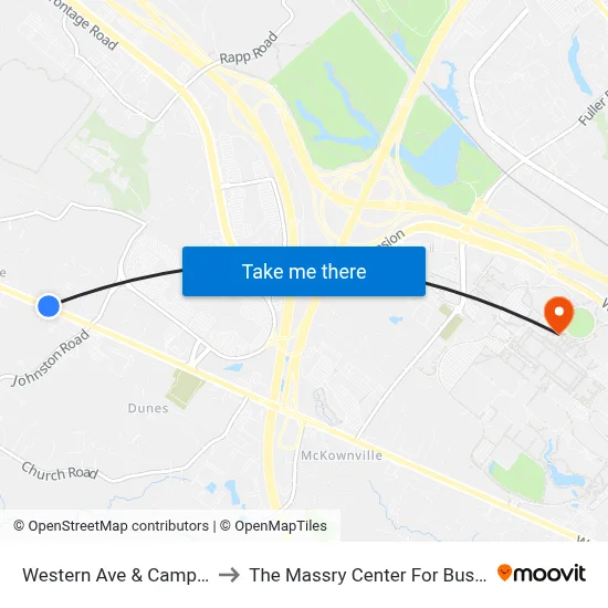 Western Ave & Camp Terr to The Massry Center For Business map