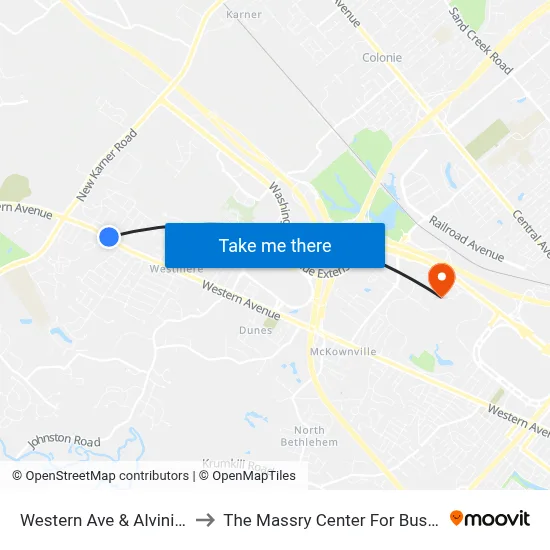 Western Ave & Alvinia Rd to The Massry Center For Business map