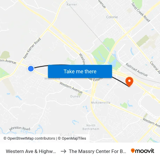 Western Ave & Highwood Cir to The Massry Center For Business map