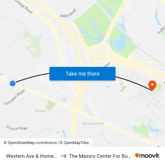 Western Ave & Homes Terr to The Massry Center For Business map