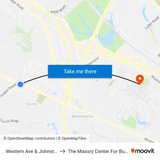Western Ave & Johnston Rd to The Massry Center For Business map