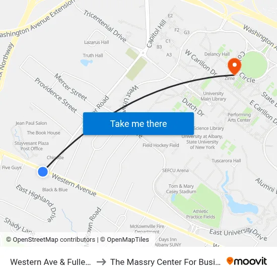 Western Ave & Fuller Rd to The Massry Center For Business map