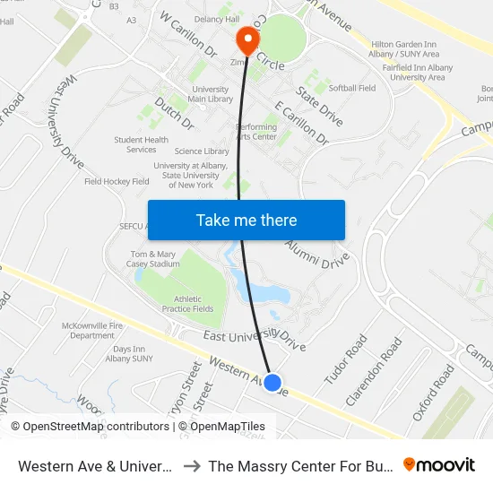 Western Ave & University Pl to The Massry Center For Business map