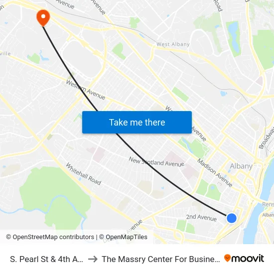 S. Pearl St & 4th Ave to The Massry Center For Business map