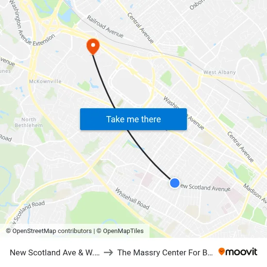 New Scotland Ave & W. Erie St to The Massry Center For Business map