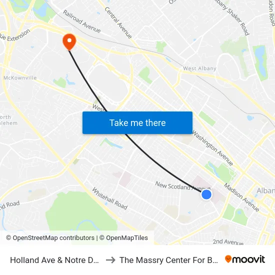 Holland Ave & Notre Dame Dr to The Massry Center For Business map
