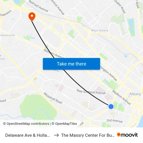 Delaware Ave & Holland Ave to The Massry Center For Business map