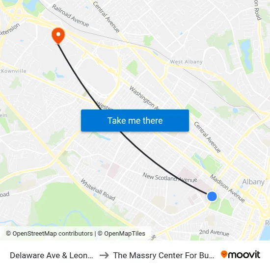 Delaware Ave & Leonard Pl to The Massry Center For Business map