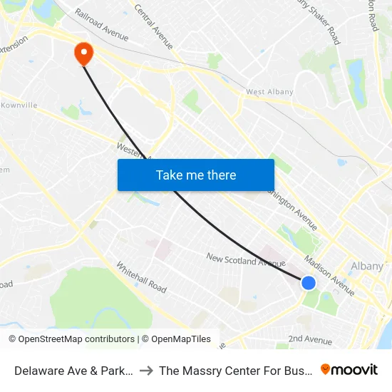 Delaware Ave & Park Ave to The Massry Center For Business map
