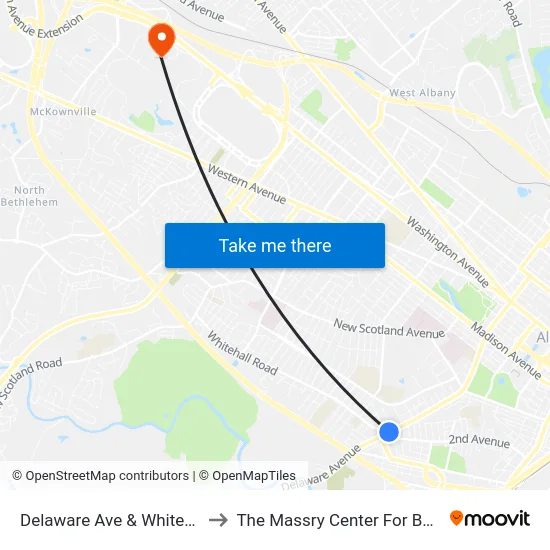 Delaware Ave & Whitehall Rd to The Massry Center For Business map