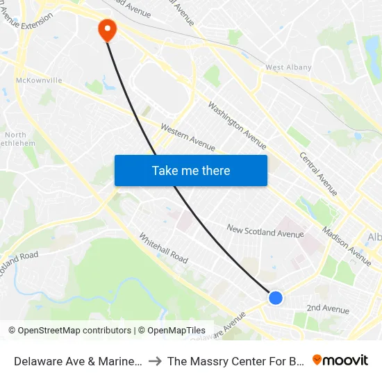 Delaware Ave & Marinello Terr to The Massry Center For Business map