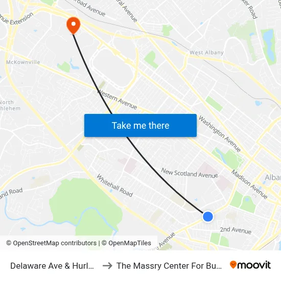 Delaware Ave & Hurlbut St to The Massry Center For Business map