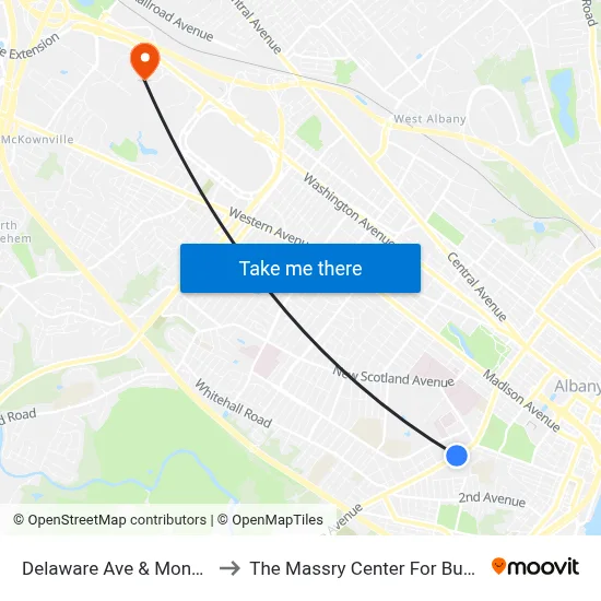 Delaware Ave & Mona Terr to The Massry Center For Business map
