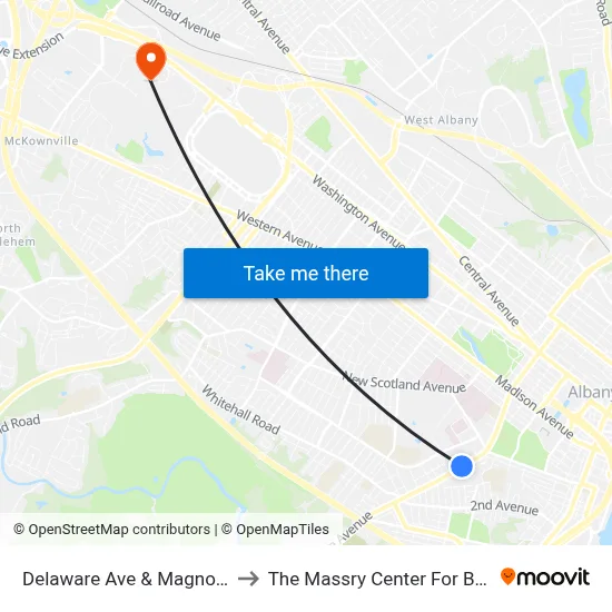 Delaware Ave & Magnolia Terr to The Massry Center For Business map