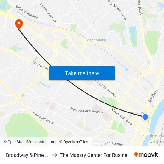 Broadway & Pine St to The Massry Center For Business map