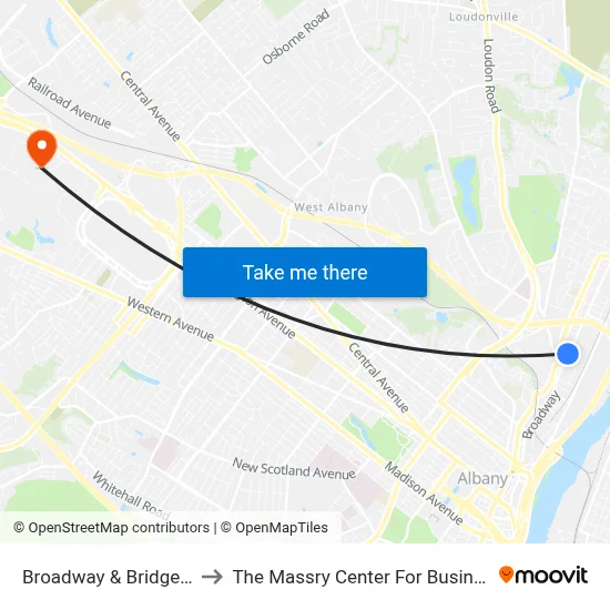 Broadway & Bridge St to The Massry Center For Business map