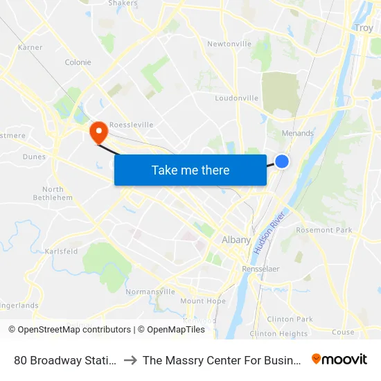 80 Broadway Station to The Massry Center For Business map