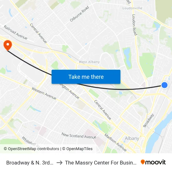 Broadway & N. 3rd St to The Massry Center For Business map