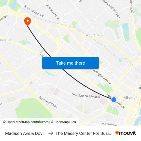 Madison Ave & Dove St to The Massry Center For Business map