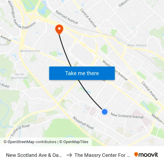 New Scotland Ave & Oakwood St to The Massry Center For Business map