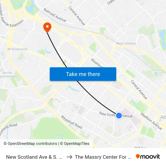 New Scotland Ave & S. Lake Ave to The Massry Center For Business map