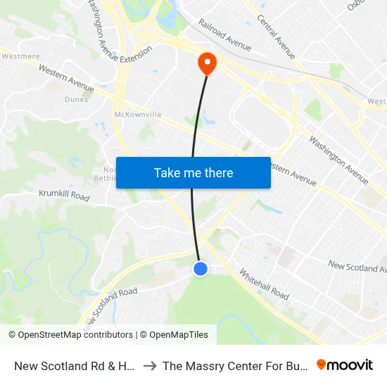 New Scotland Rd & Hopi St to The Massry Center For Business map