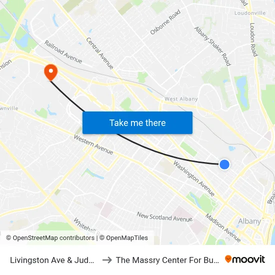 Livingston Ave & Judson St to The Massry Center For Business map