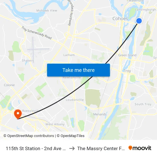 115th St Station - 2nd Ave & 115th Street to The Massry Center For Business map