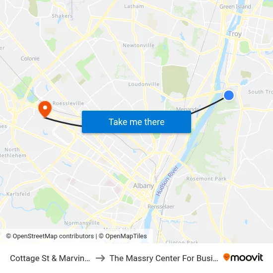 Cottage St & Marvin Ave to The Massry Center For Business map