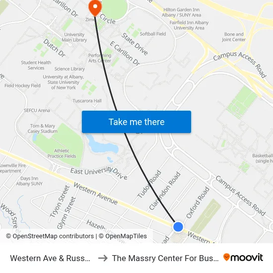 Western Ave & Russell Rd to The Massry Center For Business map
