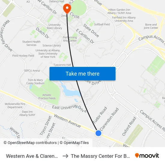 Western Ave & Clarendon Rd to The Massry Center For Business map