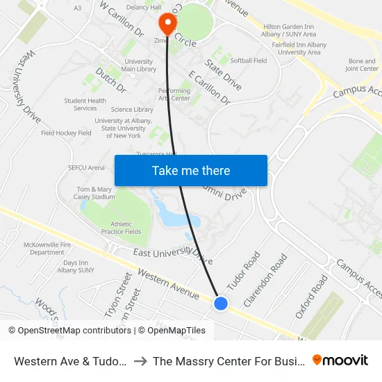 Western Ave & Tudor Rd to The Massry Center For Business map